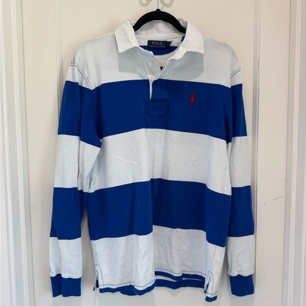 Ralph Lauren Blue and White Polo Shirt - Y2K
